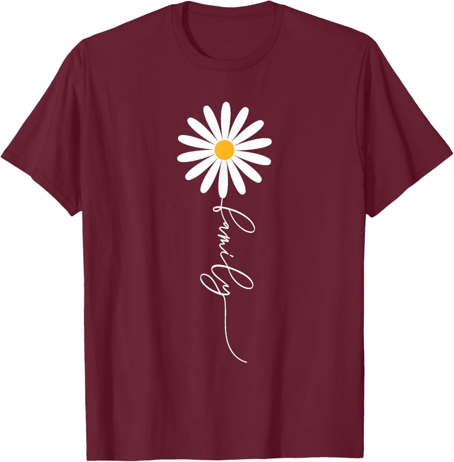 Elegant Wild Daisy Flower with stylish "family" text as stem T-Shirt - T-Shirt | Maroon