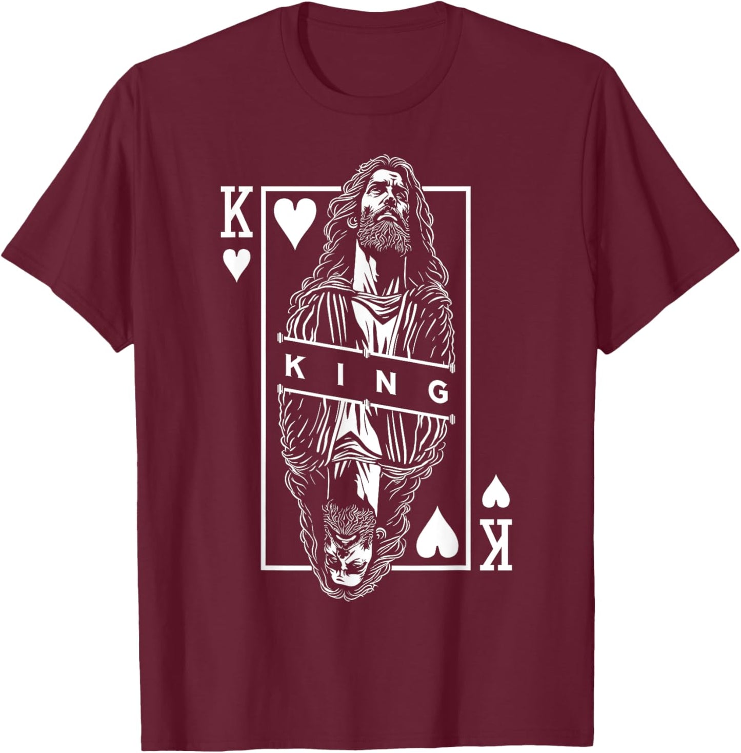Jesus King Of Hearts Faith In Christ Christian Playing Card T-Shirt - T-Shirt | Maroon