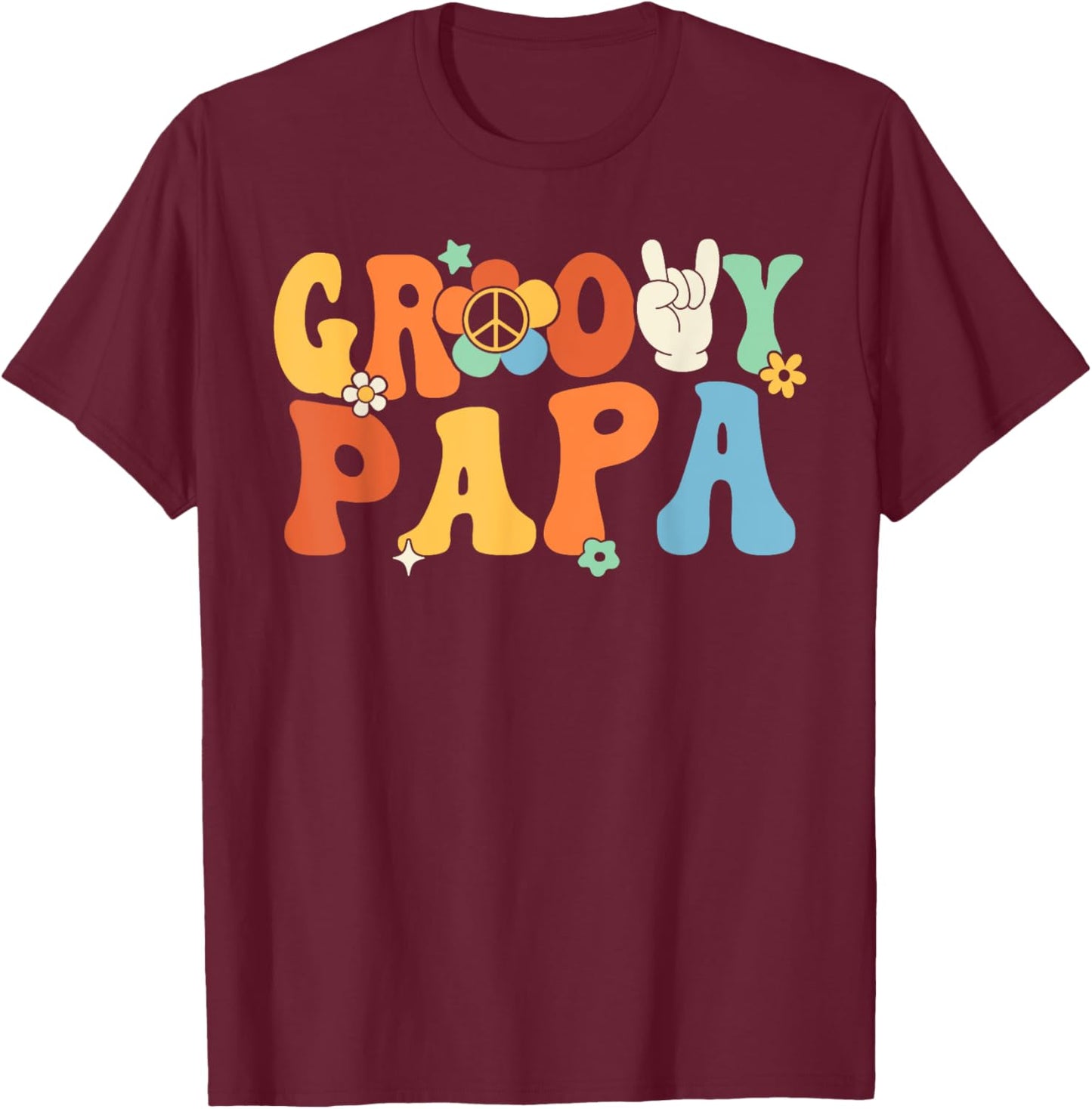 Groovy Papa Retro Dad Matching Family 1st Birthday Party T-Shirt - T-Shirt | Maroon