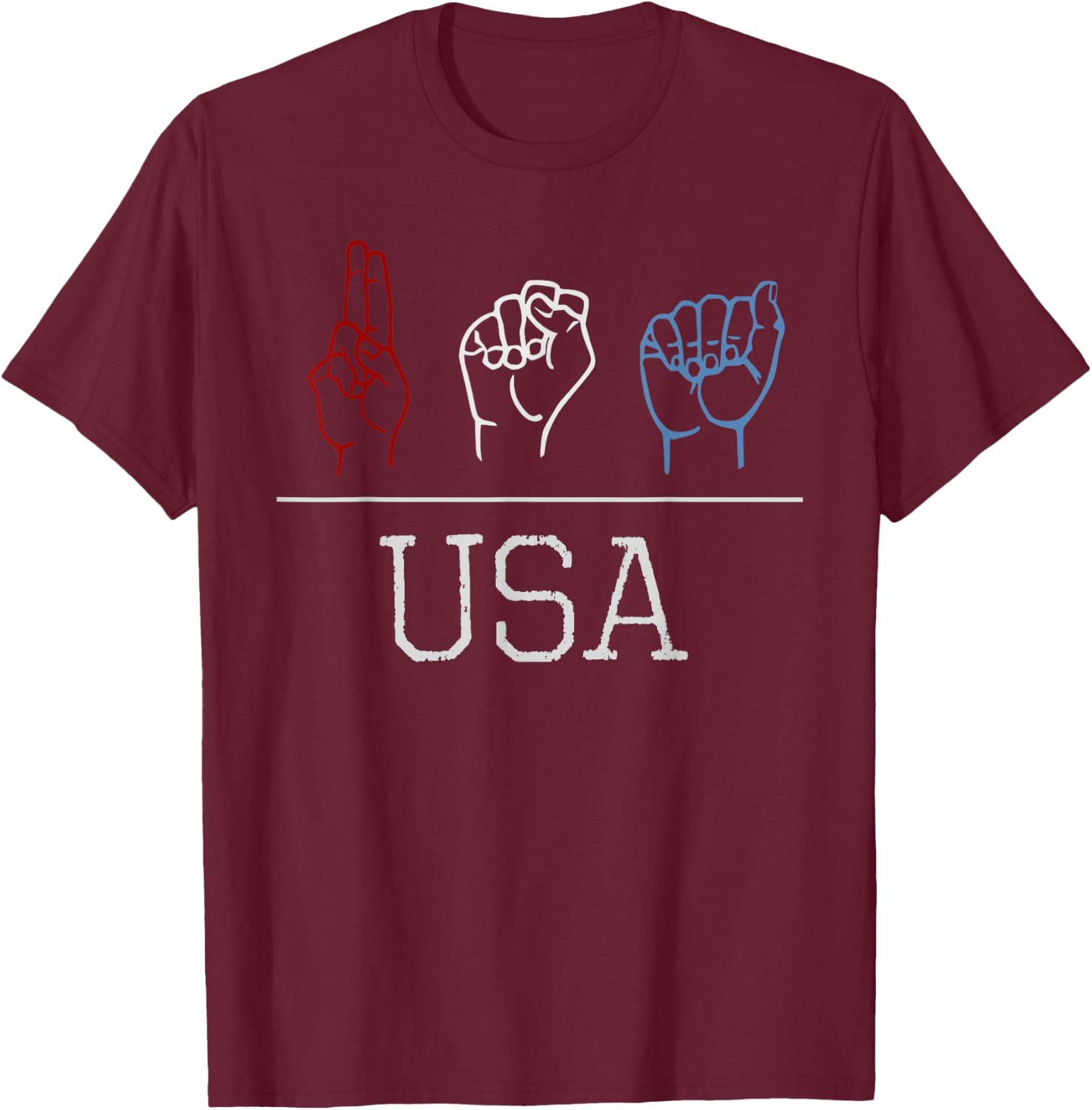 Deaf Pride Patriotic USA Red White & Blue ASL Sign Language Women Kids Men T-Shirt - T-Shirt | Maroon