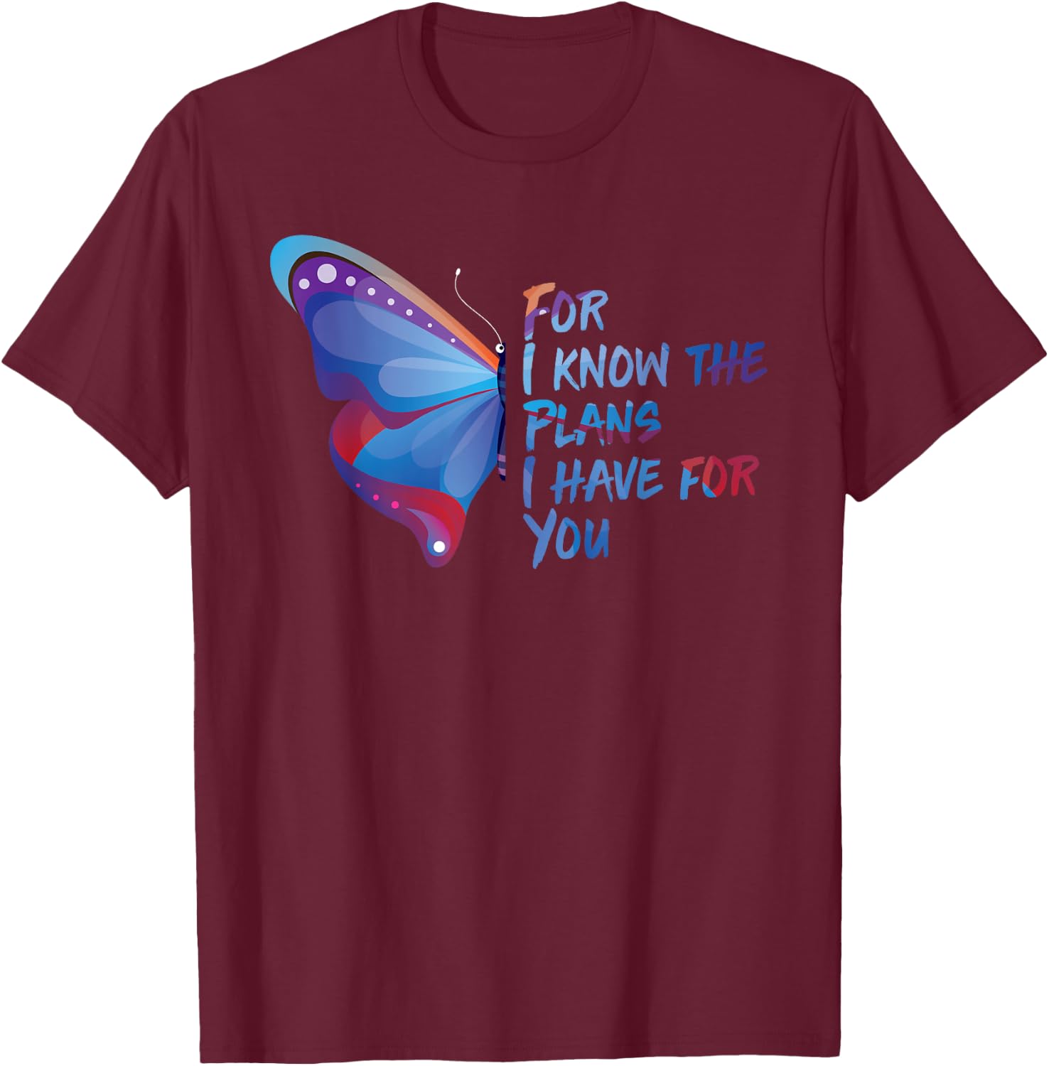 Bible Verse Quote Butterfly Motivational Christian Gifts T-Shirt - T-Shirt | Maroon