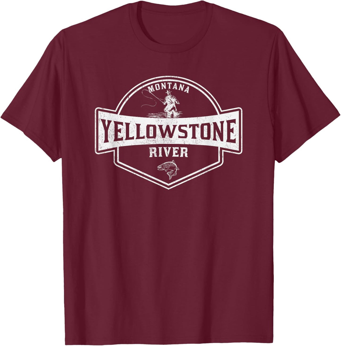 Yellowstone River Montana Fly Fishing T-Shirt - T-Shirt | Maroon