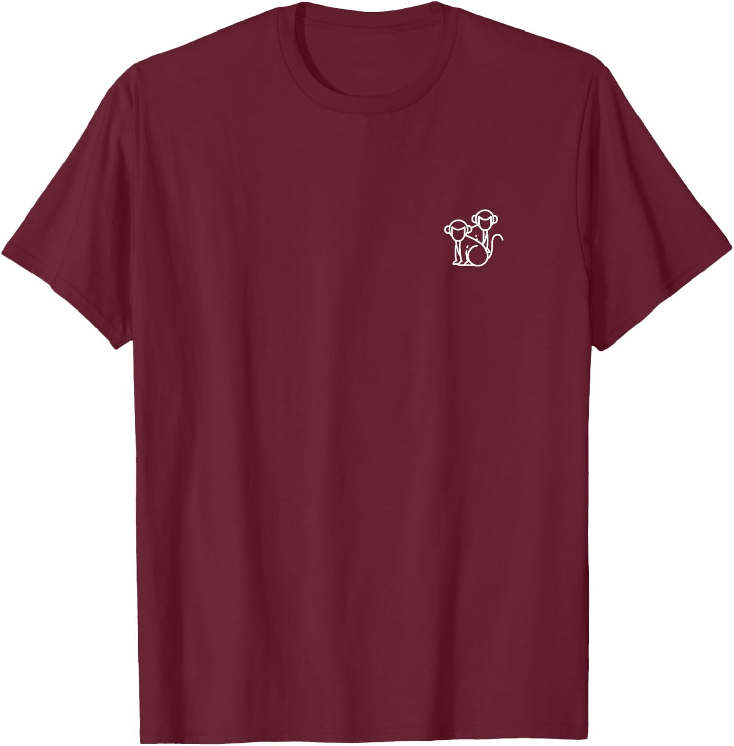 Cute Monkey Animal Badge Patch Line Art Icon Outline Gift T-Shirt - T-Shirt | Maroon