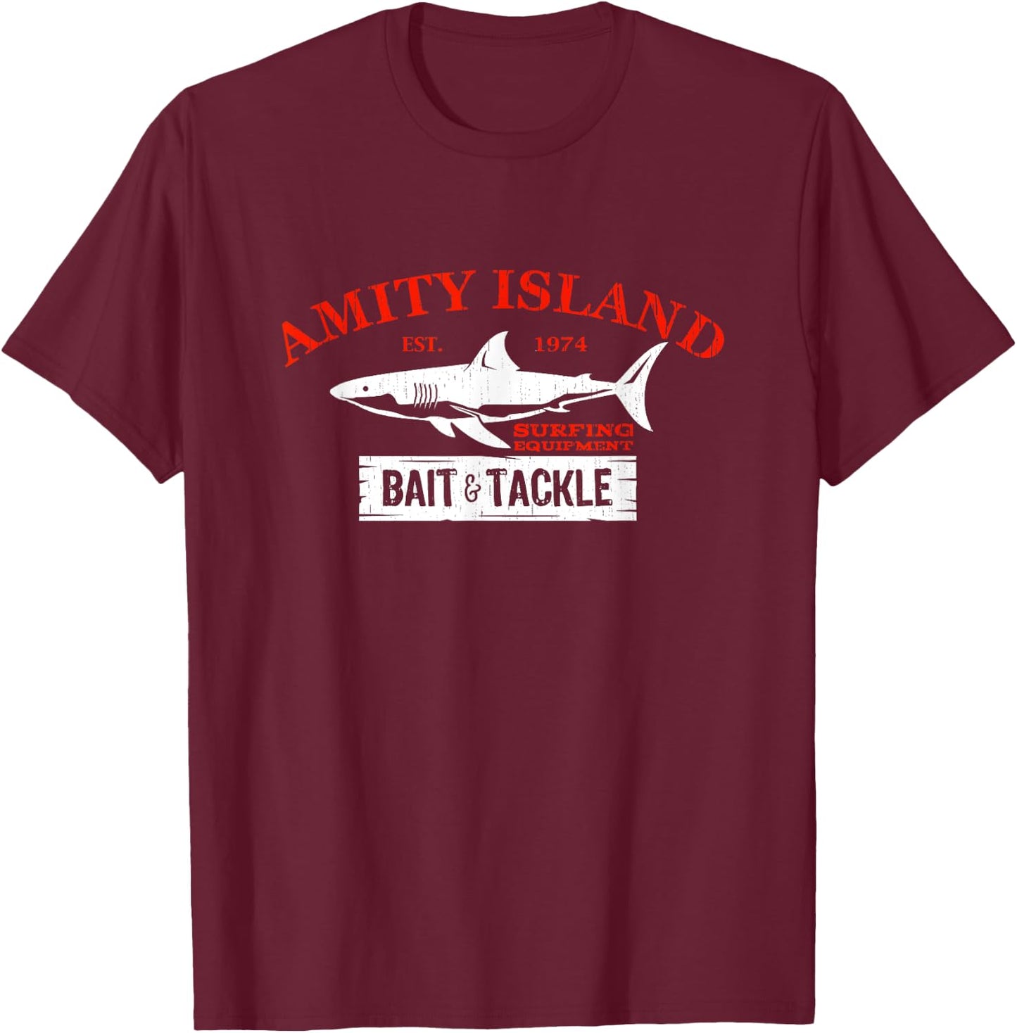 Amity Island Bait and Tackle Retro Fishing T-Shirt - T-Shirt | Maroon