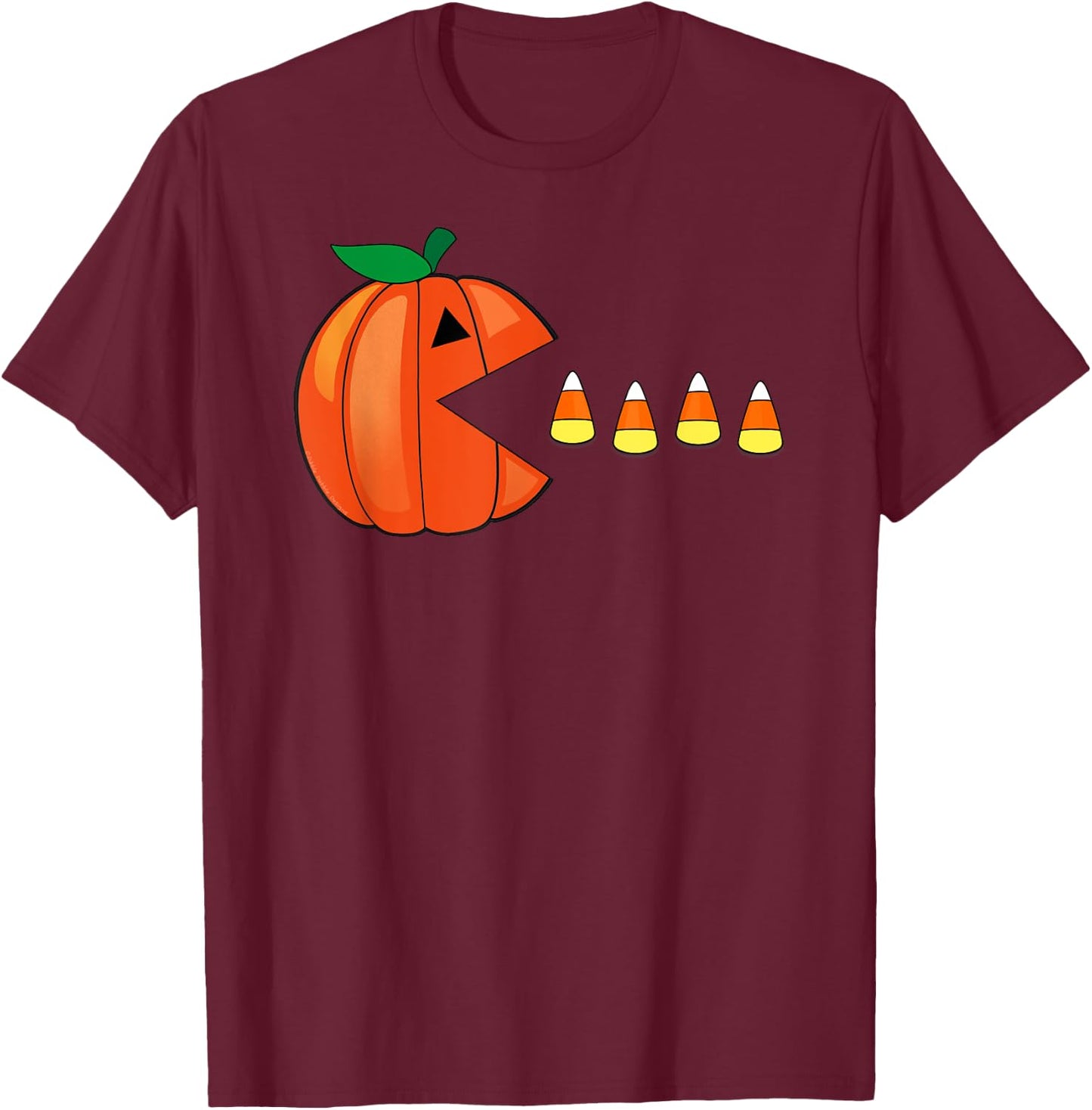 Funny Halloween Pumpkin Eating Candy Corn T-Shirt - T-Shirt | Maroon