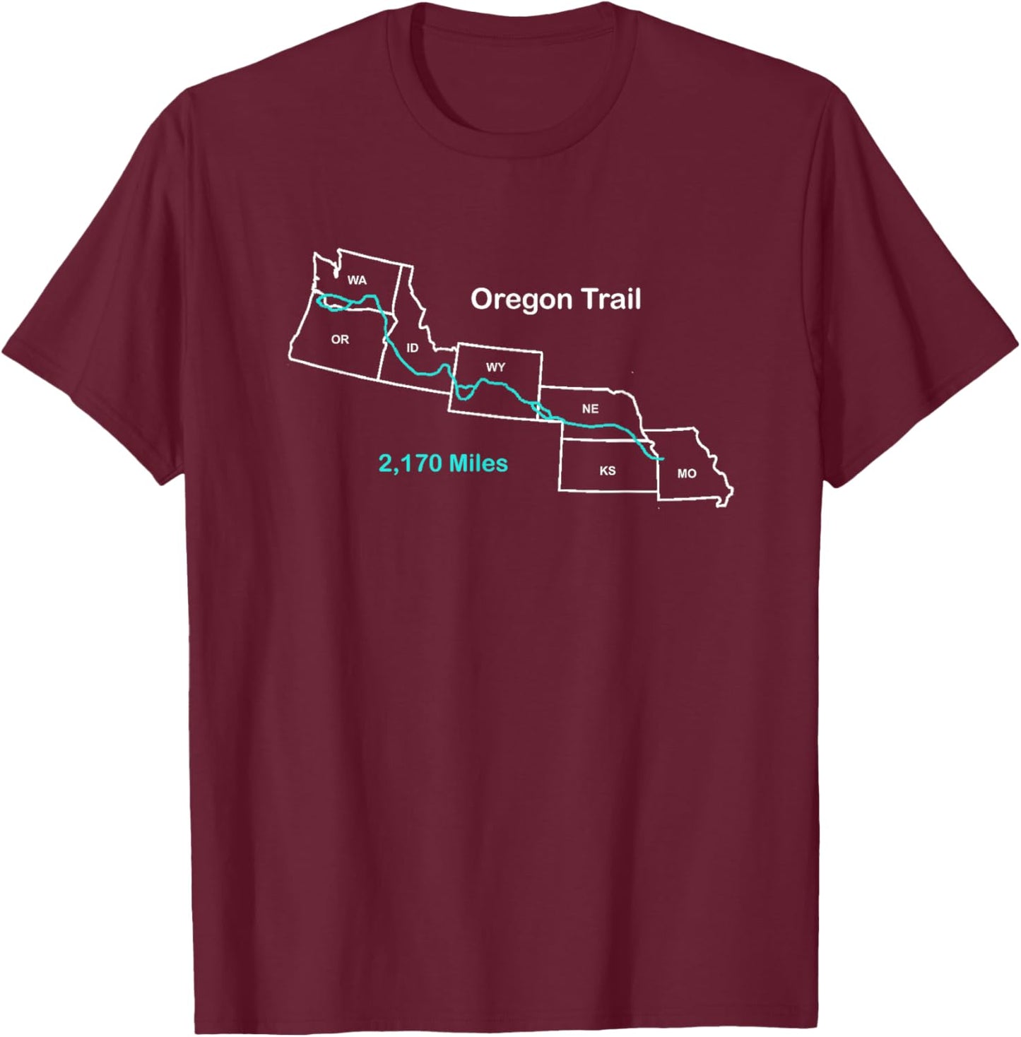 Route Map of The Oregon National Historic Trail T-Shirt - T-Shirt | Maroon