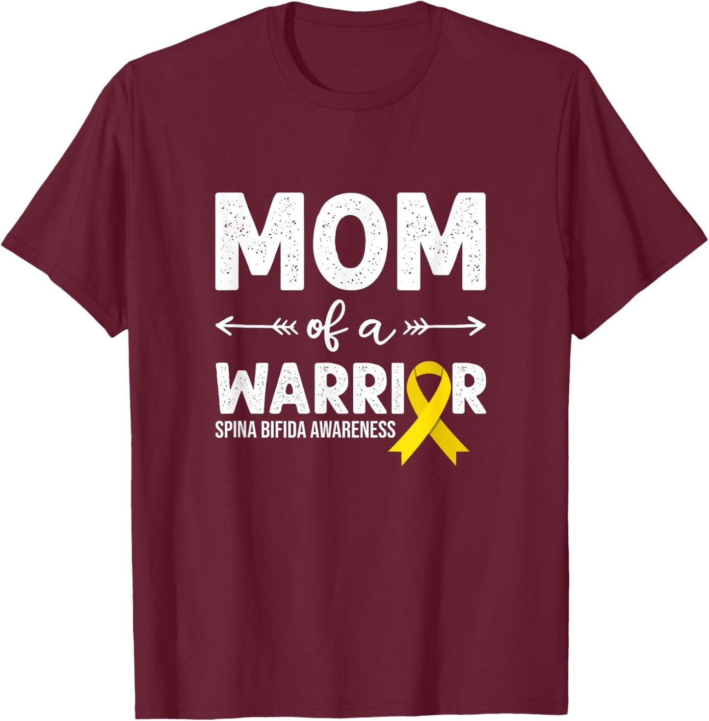 Mom Of A Warrior, Yellow Ribbon Spina Bifida Awareness T-Shirt - T-Shirt | Maroon