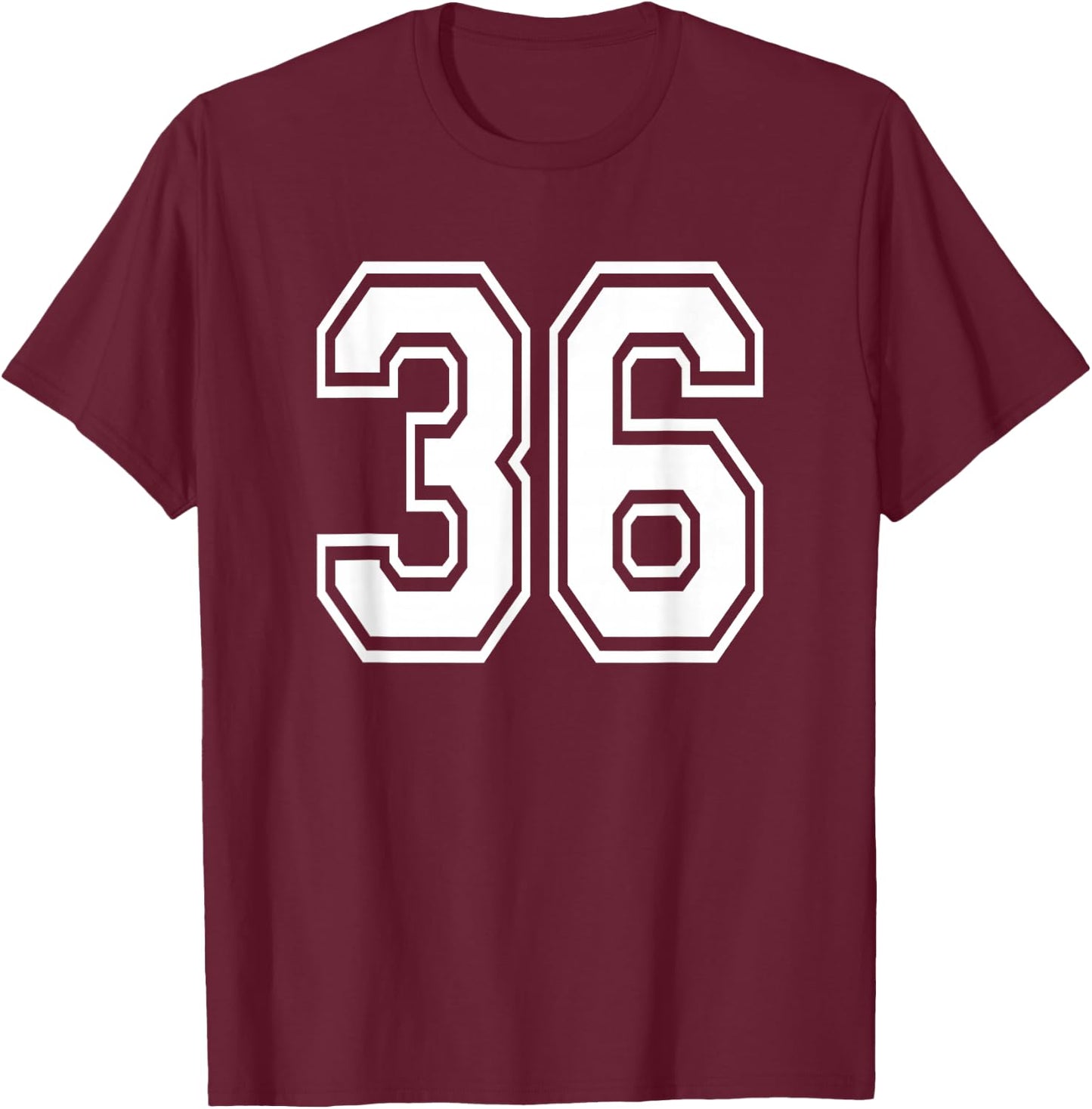 Number 36 Birthday Gift Sports Player Team Numbered Jersey T-Shirt - T-Shirt | Maroon