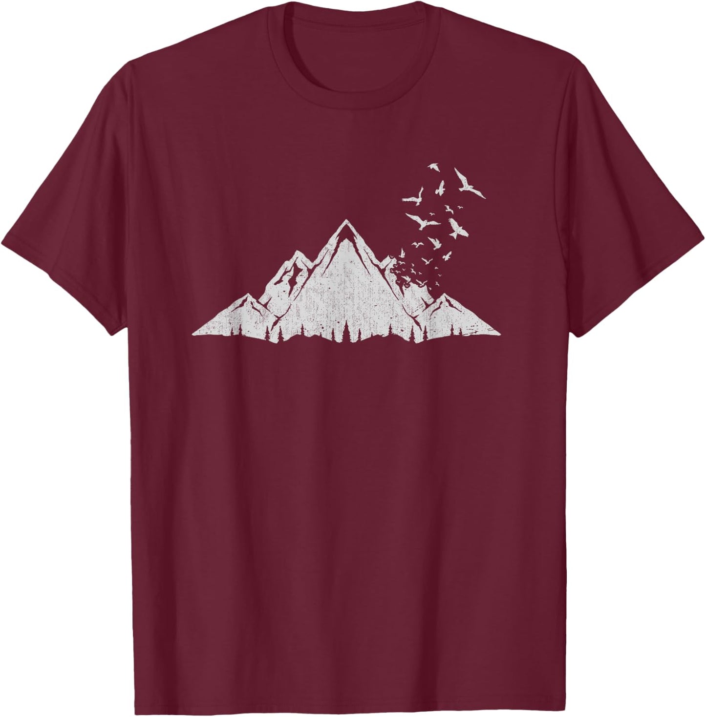 Flock Of Birds Outdoor Nature Forest Mountain Hiking T-Shirt - T-Shirt | Maroon