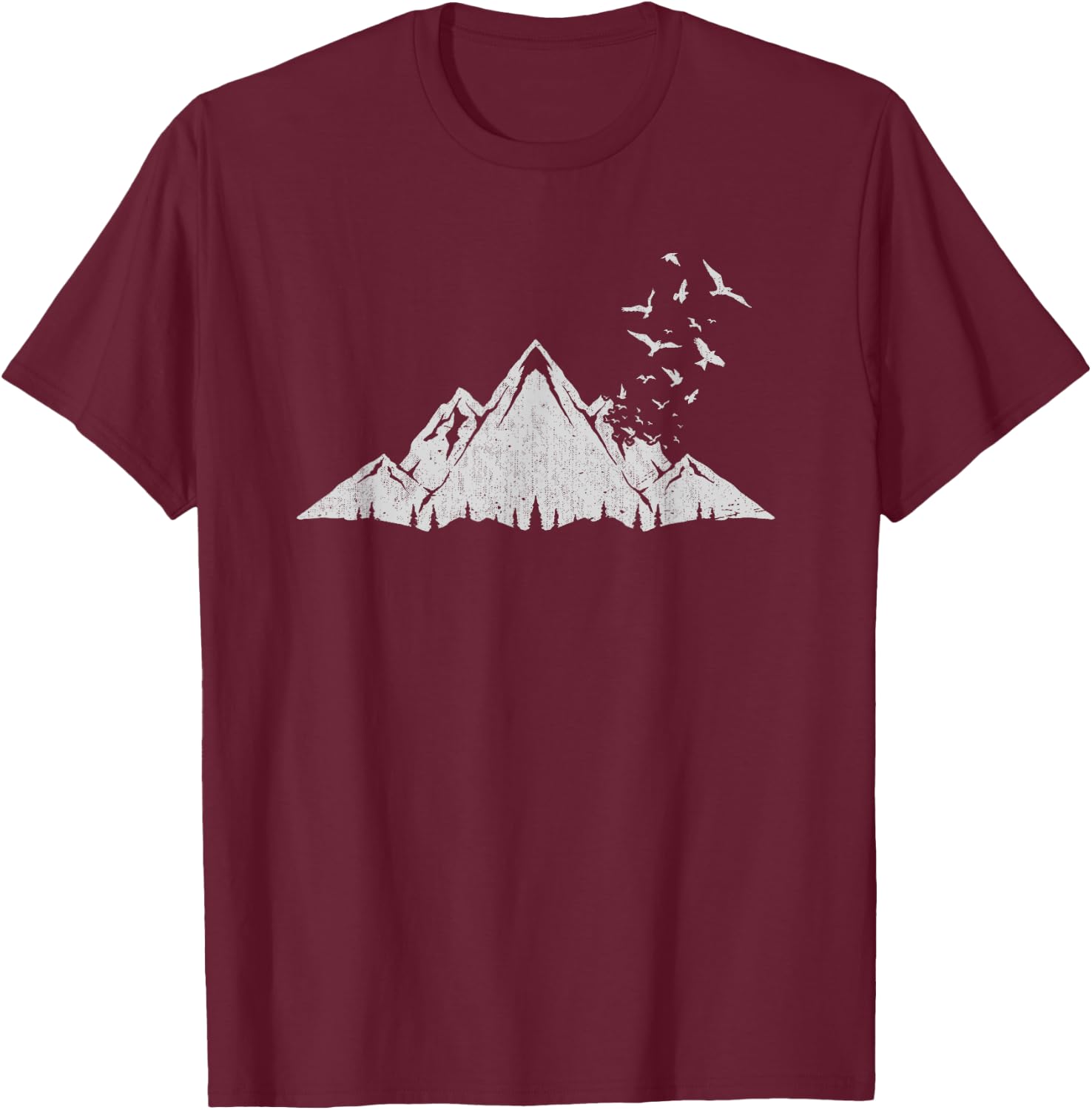 Flock Of Birds Outdoor Nature Forest Mountain Hiking T-Shirt - T-Shirt | Maroon