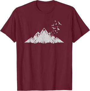 Flock Of Birds Outdoor Nature Forest Mountain Hiking T-Shirt - T-Shirt | Maroon