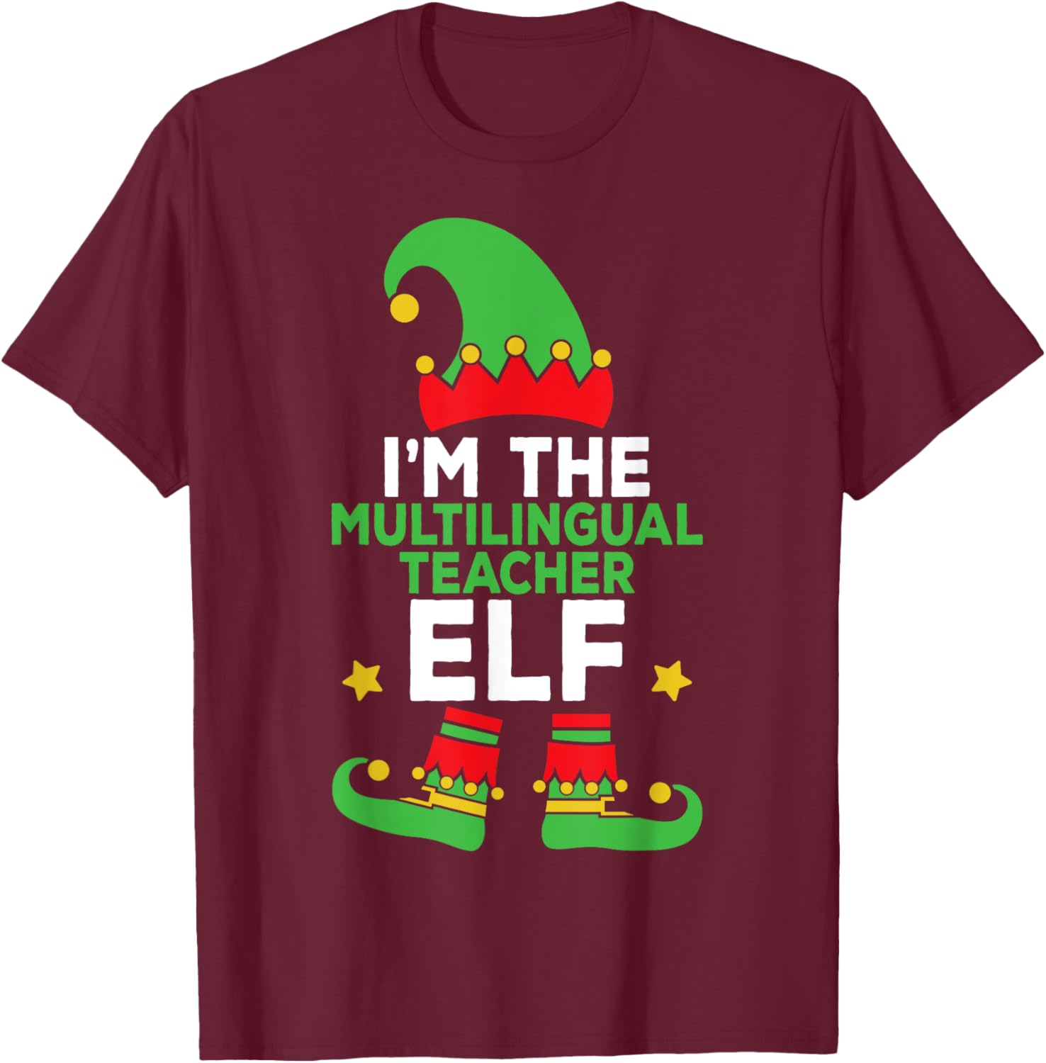 Multilingual Teacher Elf Family Holiday Matching Christmas T-Shirt - T-Shirt | Maroon