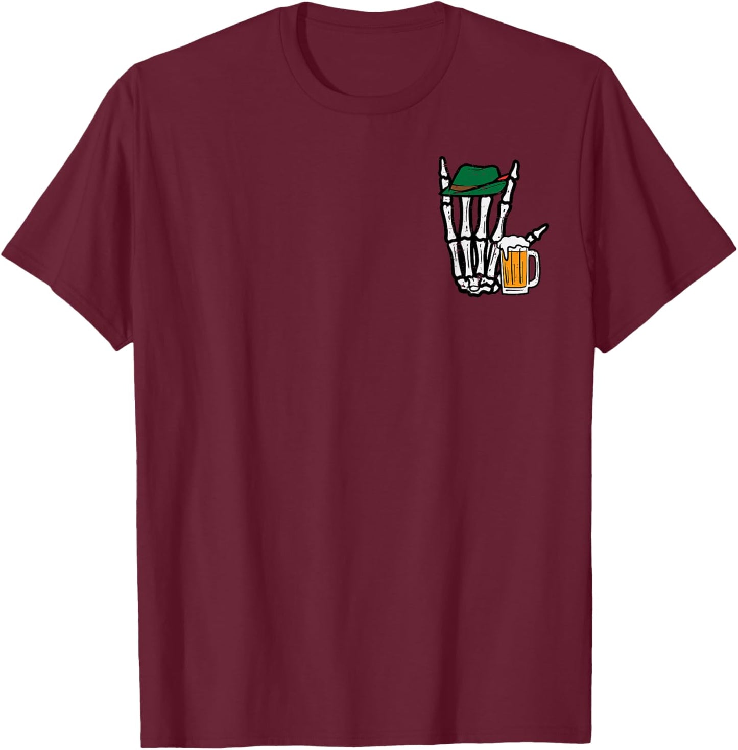 Skeleton Rock Hand Bavarian Rocker Oktoberfest Men Boys T-Shirt - T-Shirt | Maroon