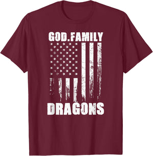 New Palestine Dragons God. Family. Vintage USA Flag T-Shirt - T-Shirt | Maroon