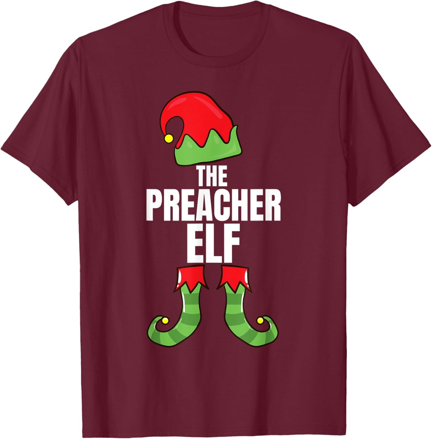 The Preacher Elf Matching Family Christmas Group Pajama T-Shirt - T-Shirt | Maroon