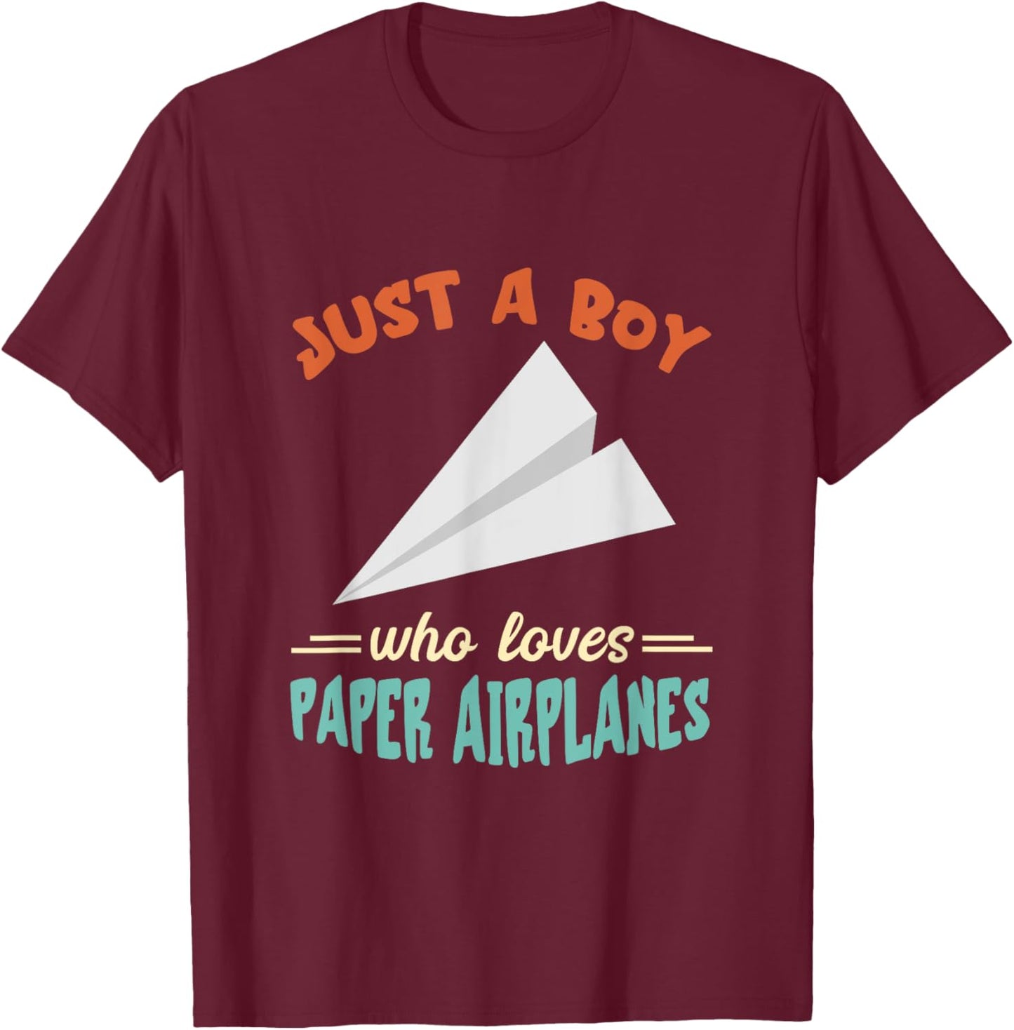 Paper Airplane Just A Boy Aircraft Paper Plane Aviation T-Shirt - T-Shirt | Maroon