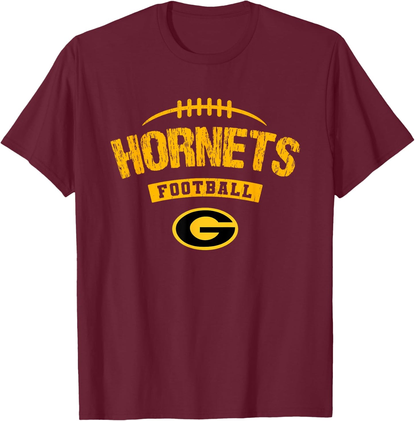 Gatesville Hornets Logo Football Distressed HS T-Shirt - T-Shirt | Maroon