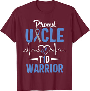 T1D Proud Uncle Diabetes Awareness Type 1 Insulin Pancreas T-Shirt - T-Shirt | Maroon