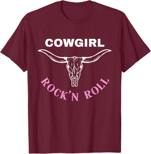 Cowgirl Rock'n Roll for Western Country Music Concert Lovers T-Shirt - T-Shirt | Maroon