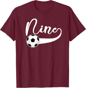 9th Birthday Party Soccer Boy 9 Year Old Soccer Player T-Shirt - T-Shirt | Maroon