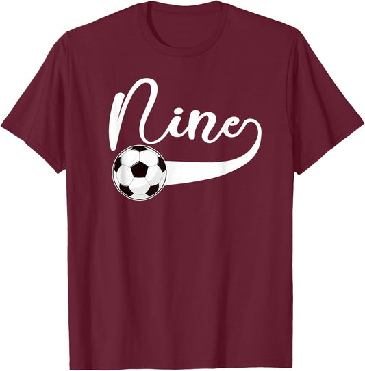 9th Birthday Party Soccer Boy 9 Year Old Soccer Player T-Shirt - T-Shirt | Maroon