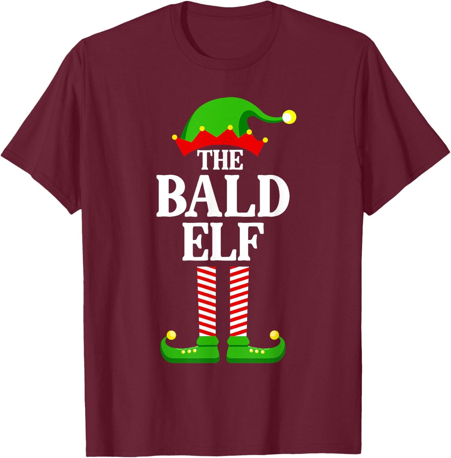 Bald Elf Family Matching Group Funny Christmas T-Shirt - T-Shirt | Maroon