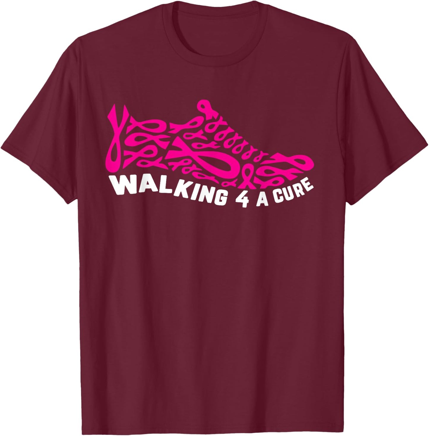 Breast Cancer Pink Ribbon Walk For Cure Cool Awareness Gifts T-Shirt - T-Shirt | Maroon