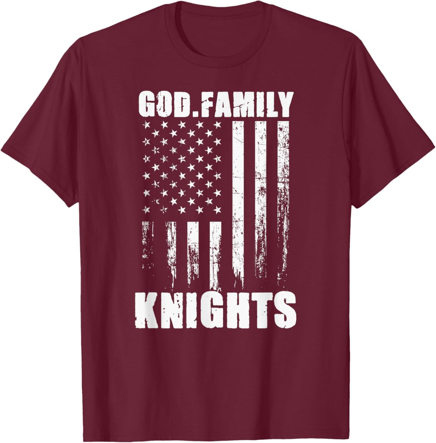 Fairview Knights God. Family. Vintage USA Flag T-Shirt - T-Shirt | Maroon
