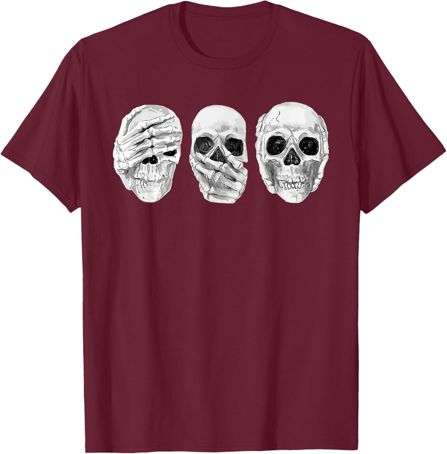 Hear See Speak No Evil Gothic Skulls T-Shirt - T-Shirt | Maroon