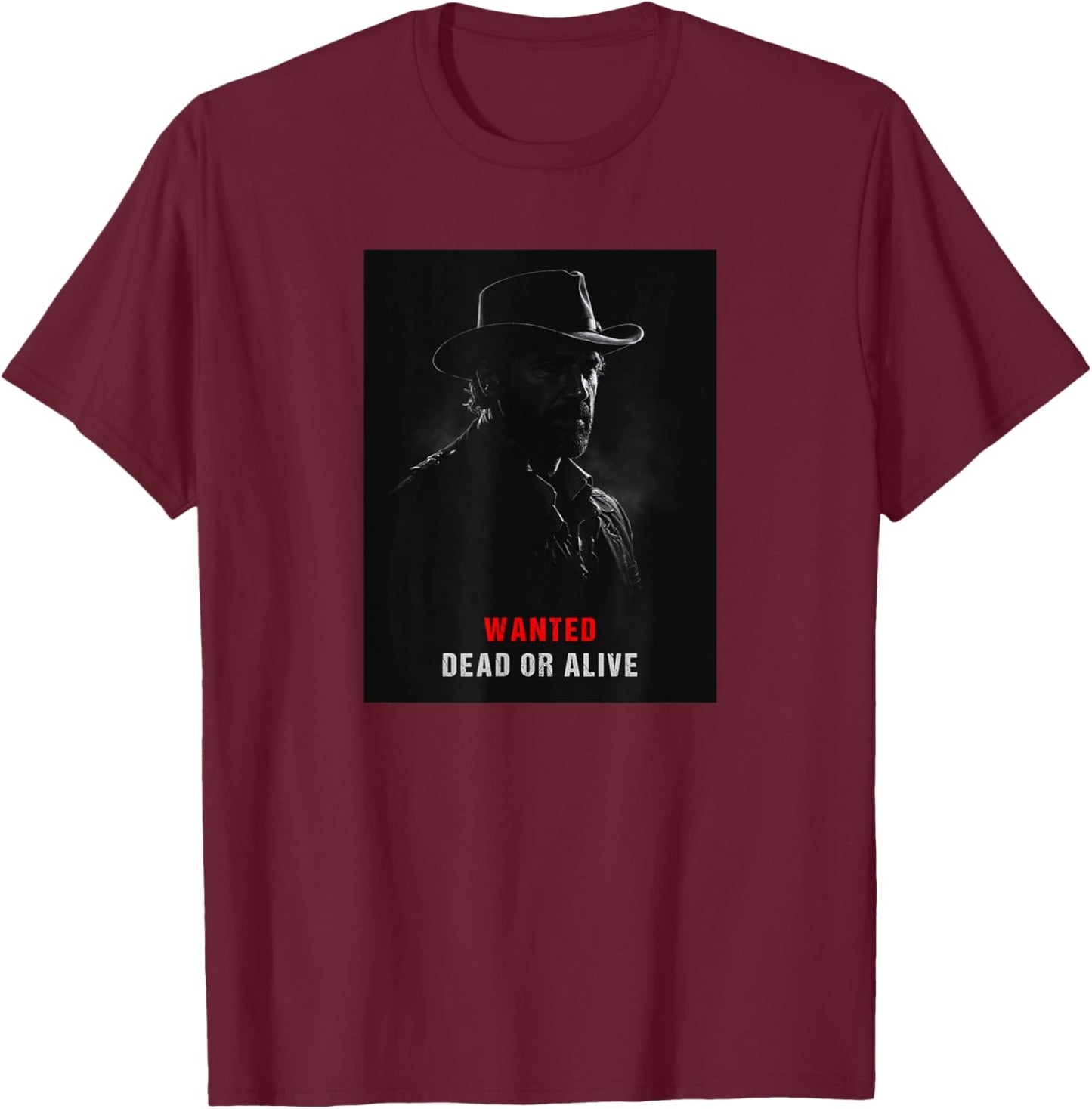 Old West Gunslinger Wanted Dead or Alive RDR Outlaw T-Shirt - T-Shirt | Maroon
