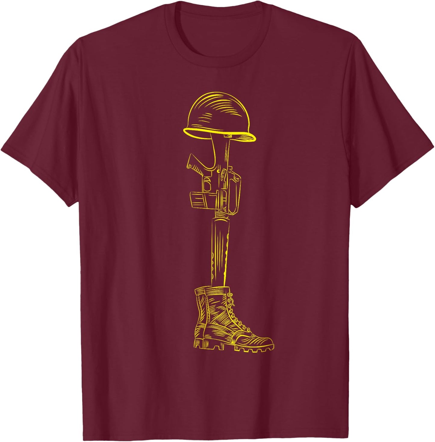 Battlefield Cross Rifle Helmet Memorial T-Shirt - T-Shirt | Maroon