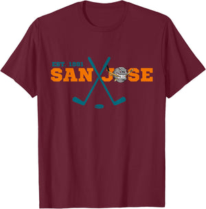 San Jose Est 1991 Sports Team Novelty Athletic T-Shirt - T-Shirt | Maroon