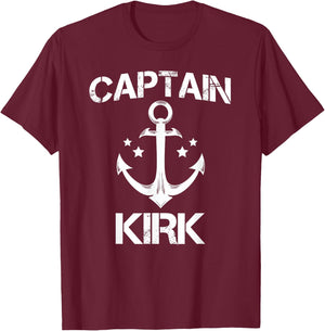 CAPTAIN KIRK Funny Birthday Personalized Name Boat Gift T-Shirt - T-Shirt | Maroon