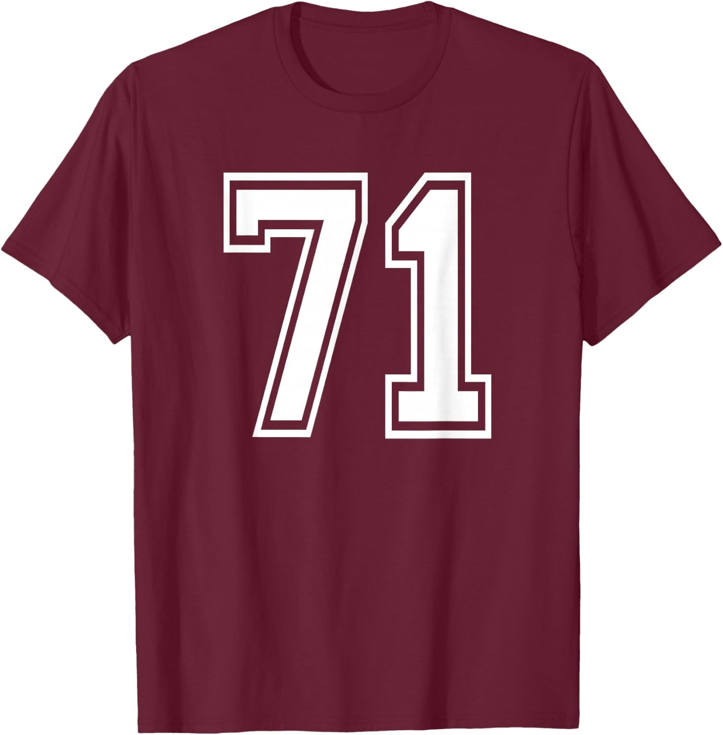 Number 71 Birthday 71st Sports Player Team Numbered Jersey T-Shirt - T-Shirt | Maroon