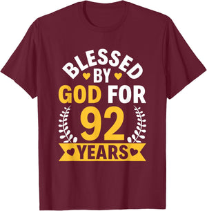 92nd Birthday Man Woman Blessed by god for 92 years T-Shirt - T-Shirt | Maroon
