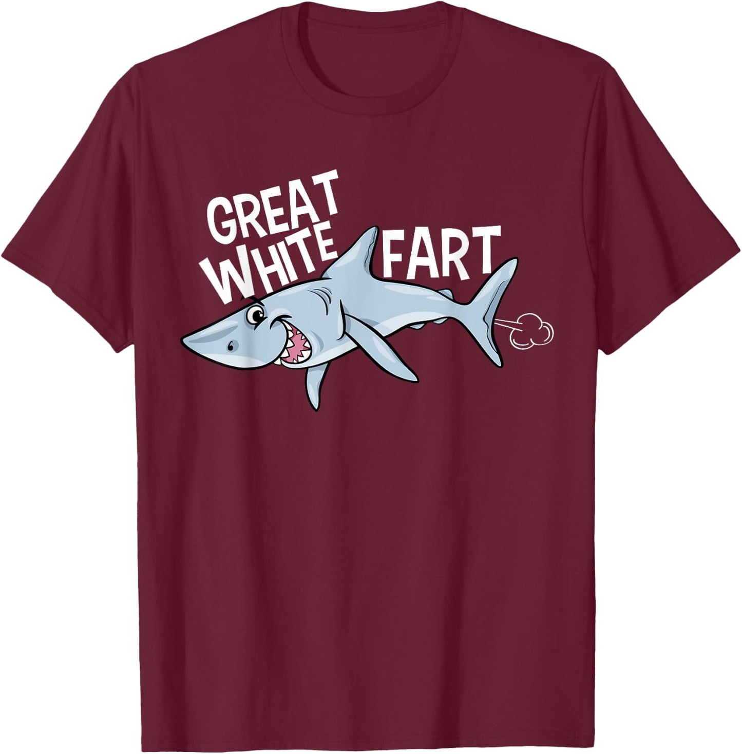 Great White Fart Grinning Shark - Funny Boys Farting T-Shirt - T-Shirt | Maroon