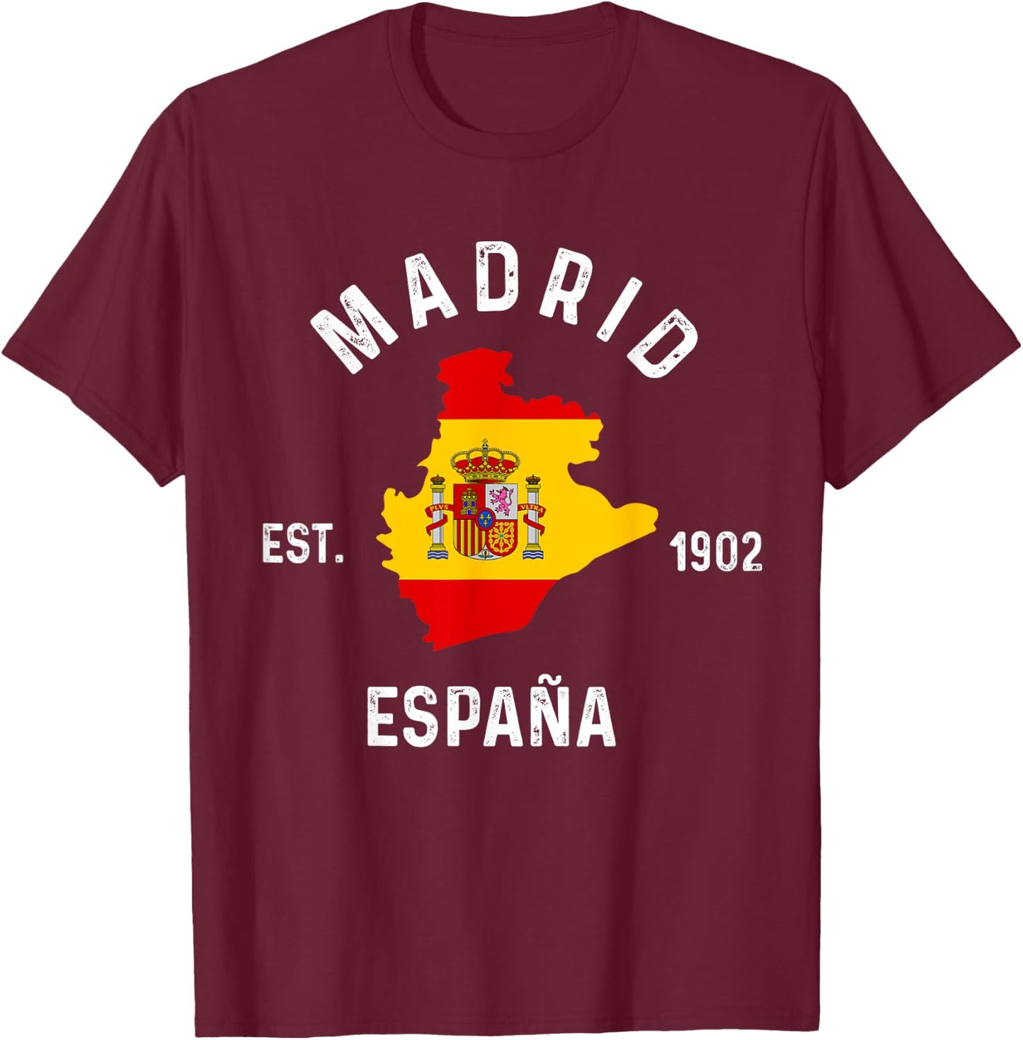 Madrid Espana Spain Est. Souvenir Flag Map Vacation T-Shirt - T-Shirt | Maroon