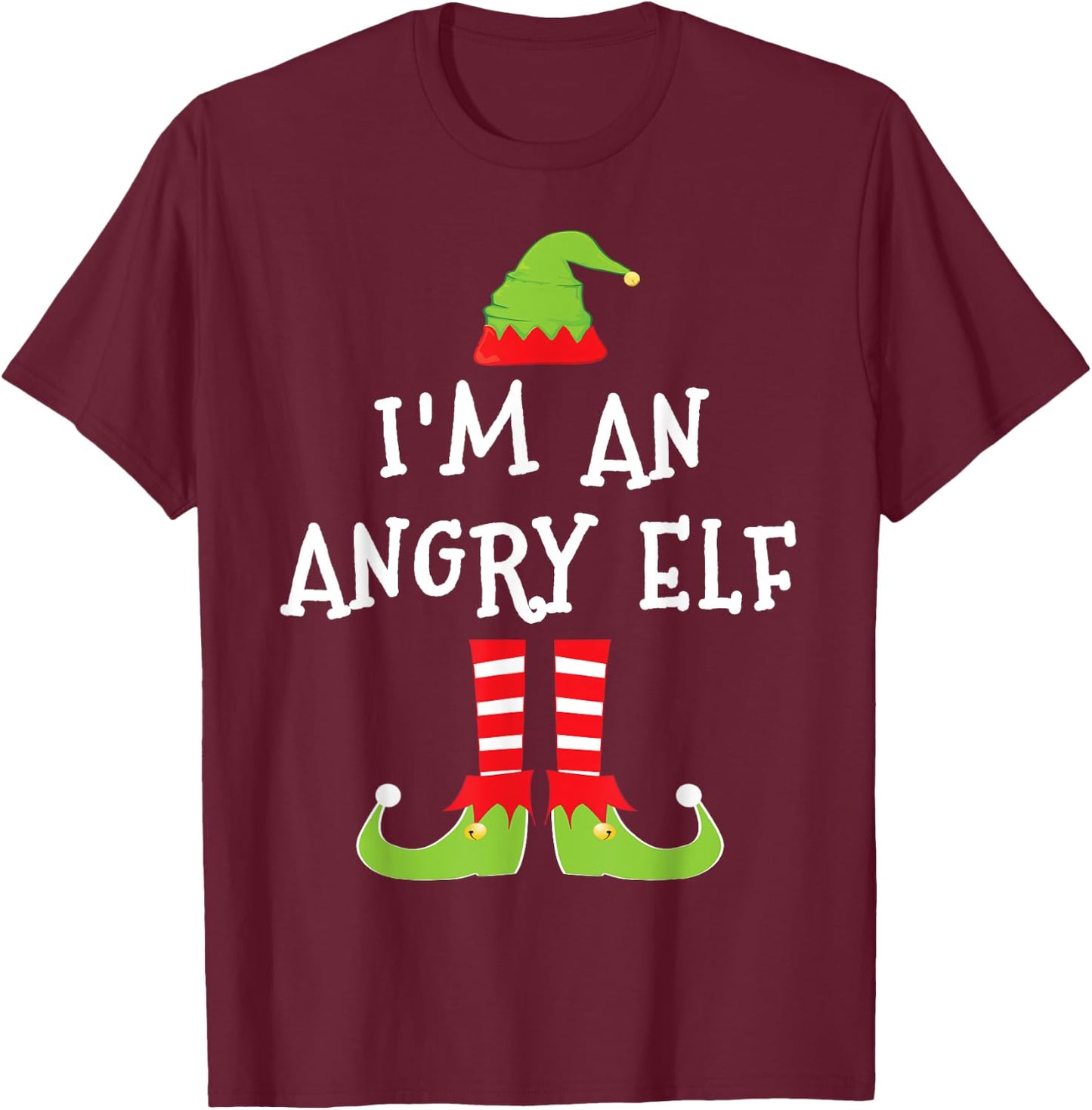 I'm An Angry Elf Matching Family Elf Christmas T Shirt T-Shirt - T-Shirt | Maroon