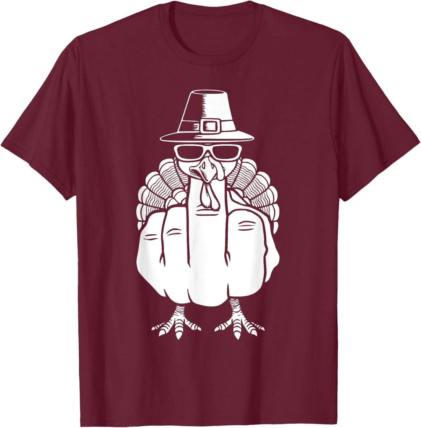 Turkey Middle Finger Adult Anti Social Thanksgiving Hand T-Shirt - T-Shirt | Maroon