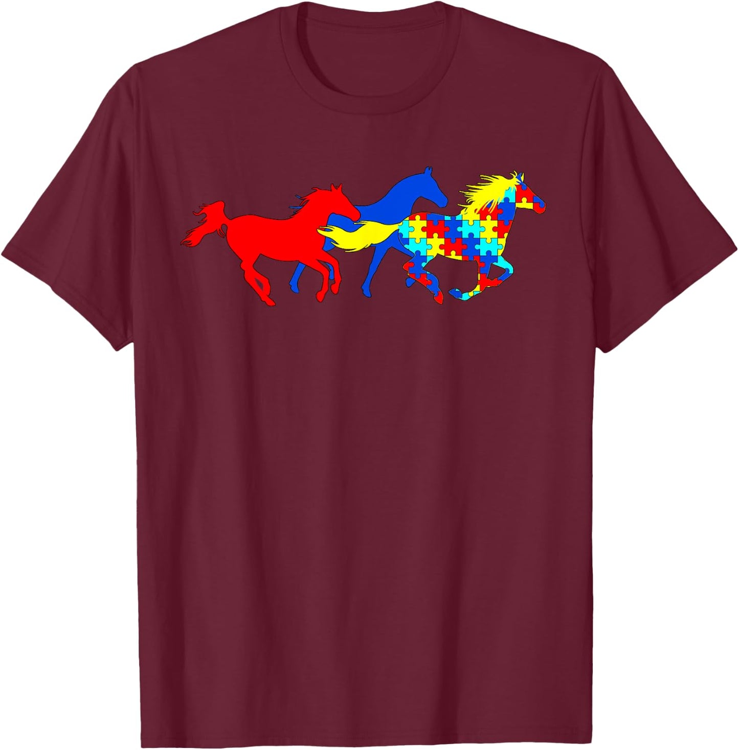 Autism Awareness Various Horses T-Shirt - T-Shirt | Maroon