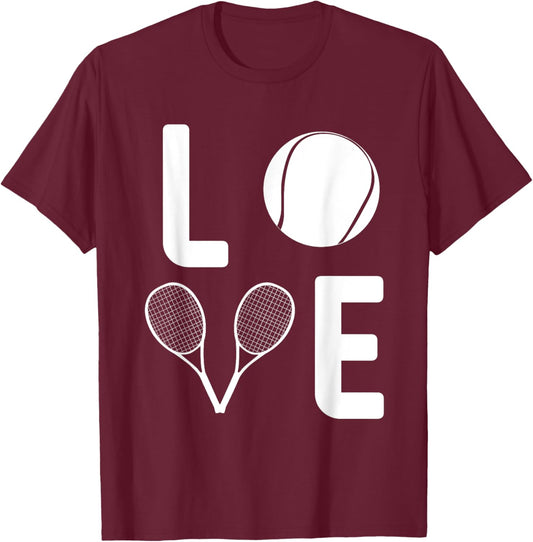 Love Tennis Ball Racket Player Game Enthusiast Team Outfit T-Shirt - T-Shirt | Maroon