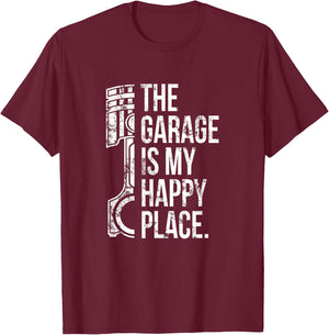 The Garage is my Happy Place T-Shirt - T-Shirt | Maroon
