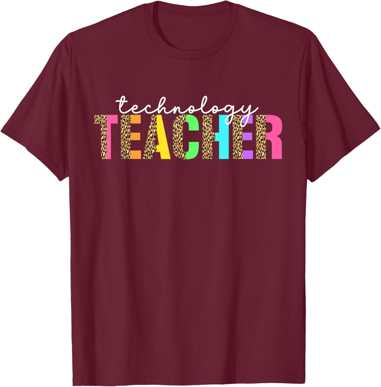 Computer Technology Teacher Leopard Tech Teacher T-Shirt - T-Shirt | Maroon