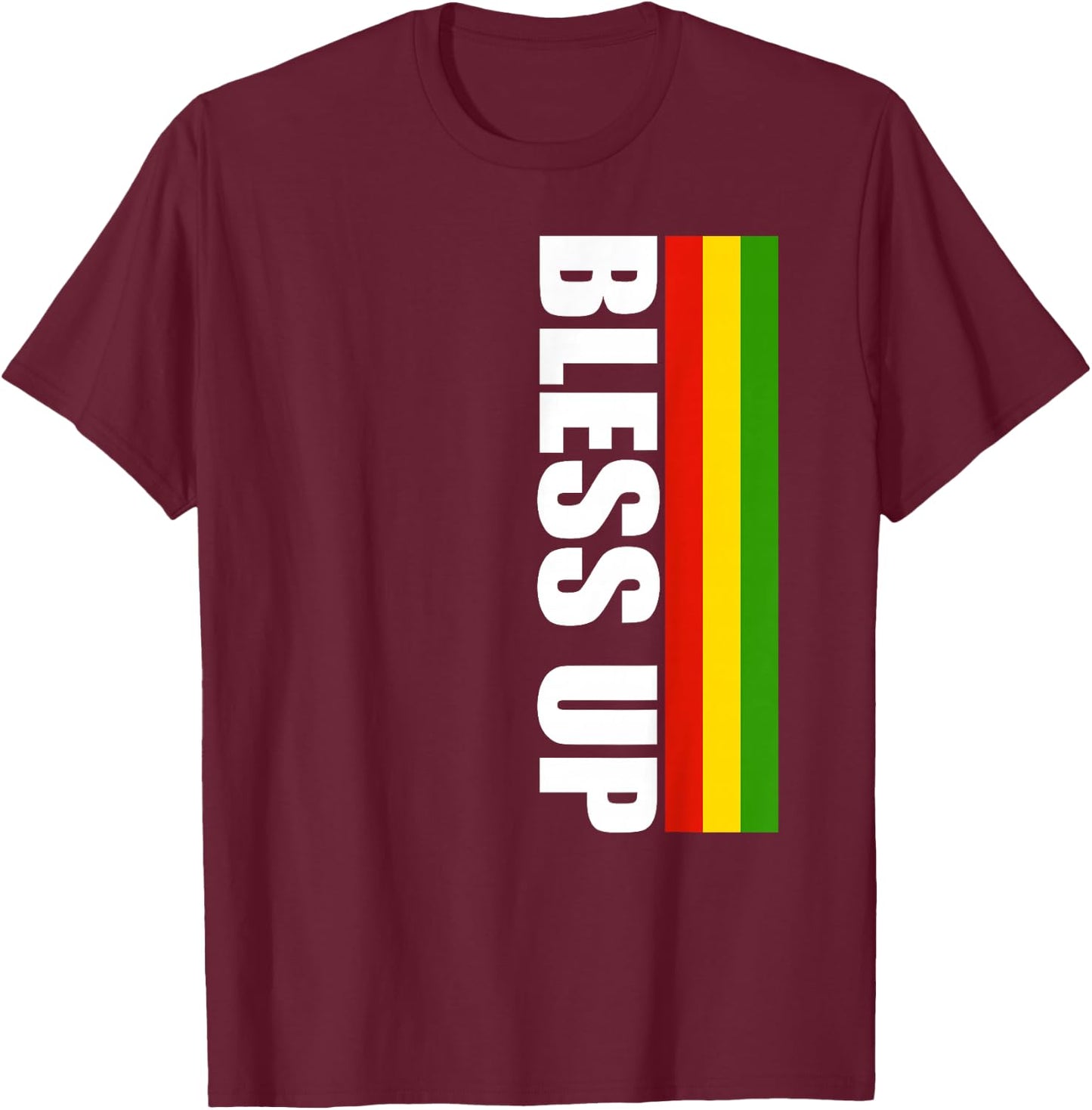 Bless Up Rasta Reggae T-Shirt - T-Shirt | Maroon