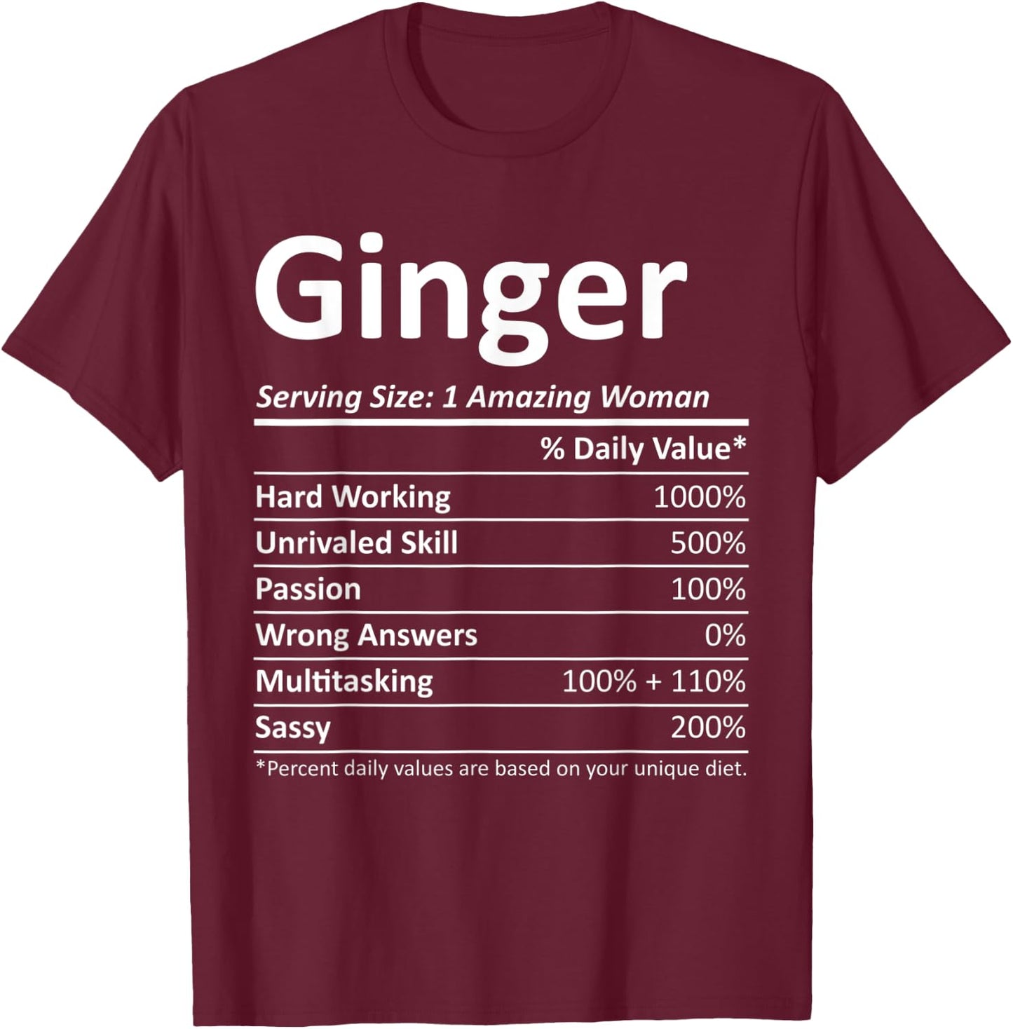 GINGER Nutrition Personalized Name Funny Christmas Gift T-Shirt - T-Shirt | Maroon