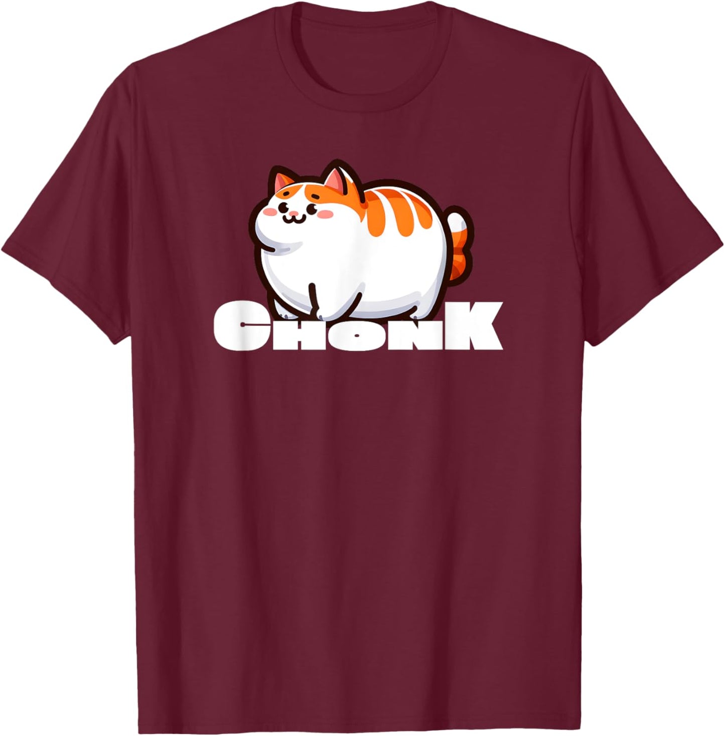 Chonk Chonky Fat Extra Large Orange and White Tabby T-Shirt - T-Shirt | Maroon