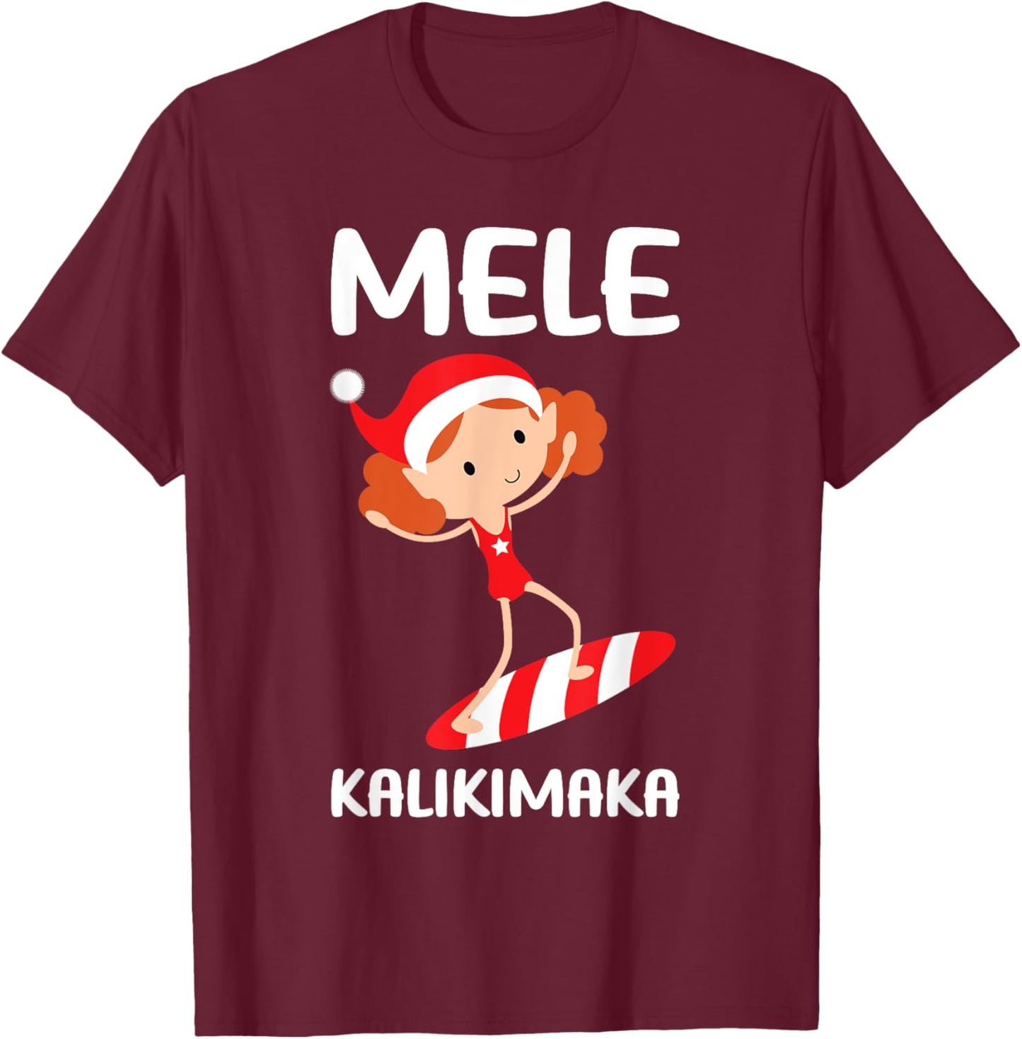 Mele Kalikimaka Hawaiian Christmas Surfing Kids Girls Hawaii T-Shirt - T-Shirt | Maroon