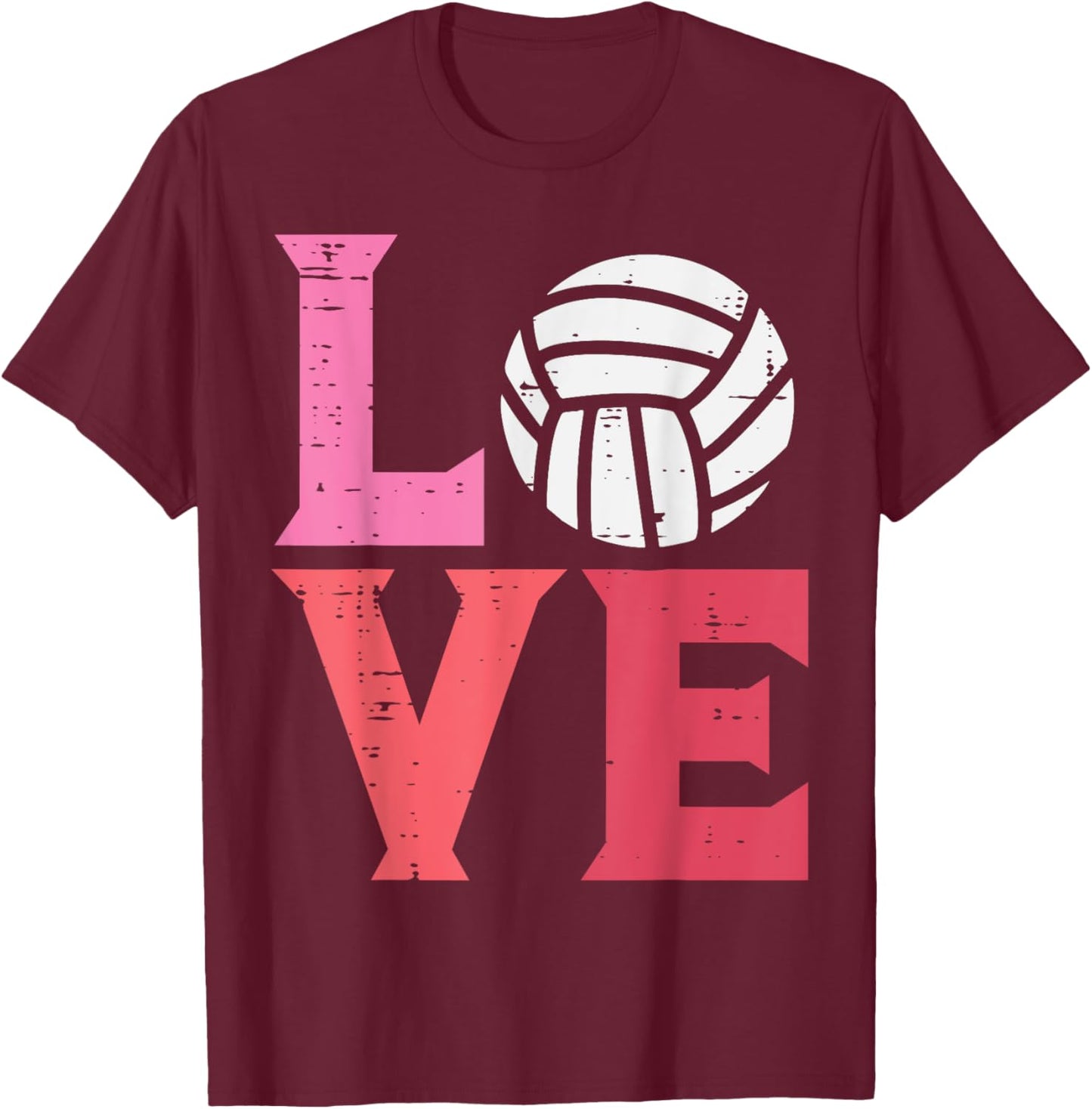 Pink Love Volleyball Cute Sports Coach Player Men Women Kids T-Shirt - T-Shirt | Maroon
