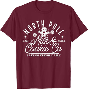 North Pole Milk And Cookie Co, Funny Baking Christmas Cake T-Shirt - T-Shirt | Maroon