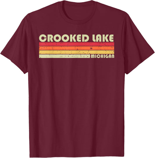 CROOKED LAKE MICHIGAN Funny Fishing Camping Summer Gift Men Women Kids T-Shirt - T-Shirt | Maroon